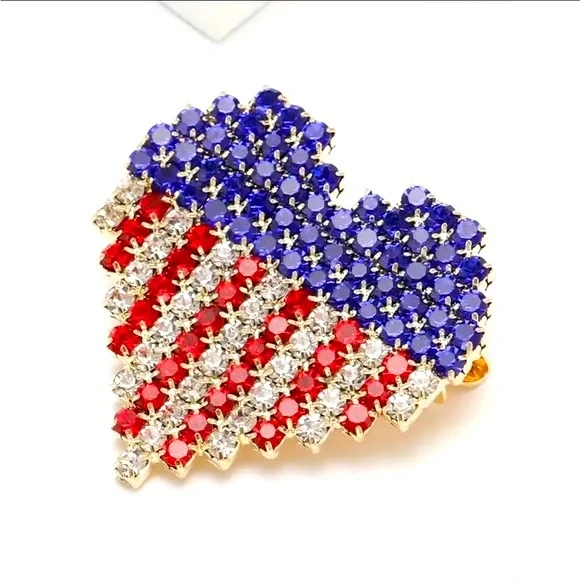 American Flag Heart Brooch Pin - Patriotic 4th of July USA Independence Day NWT - Picture 5 of 7